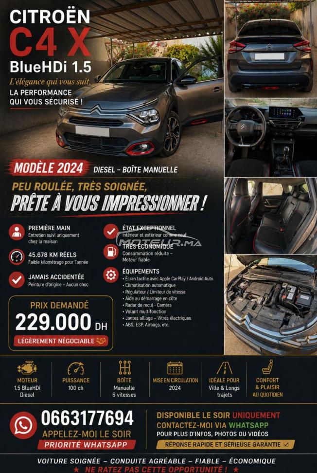 Citroën C4 X 2024 Diesel – 1ère main – 45 678 km – État impeccable